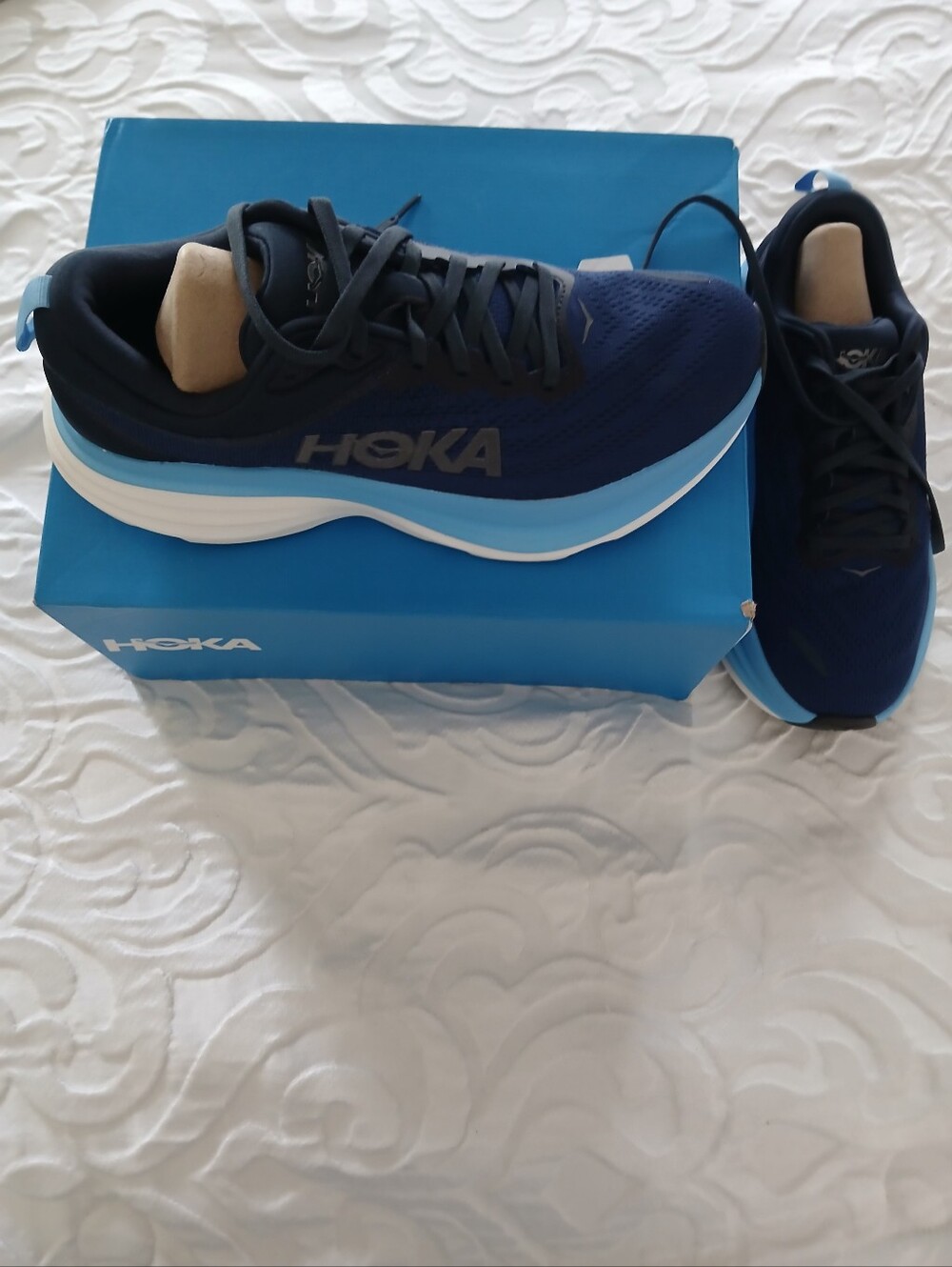 Hoka Navy and Light Blue Running Sneakers